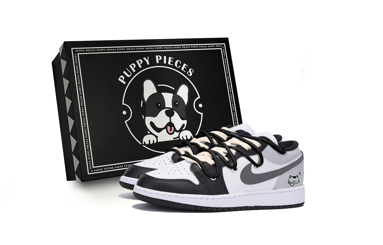 Jordan Air Jordan 1 Puppy Fragment, Special Shoe Box Low top Vintage Basketball Shoes Men's Dark Gray