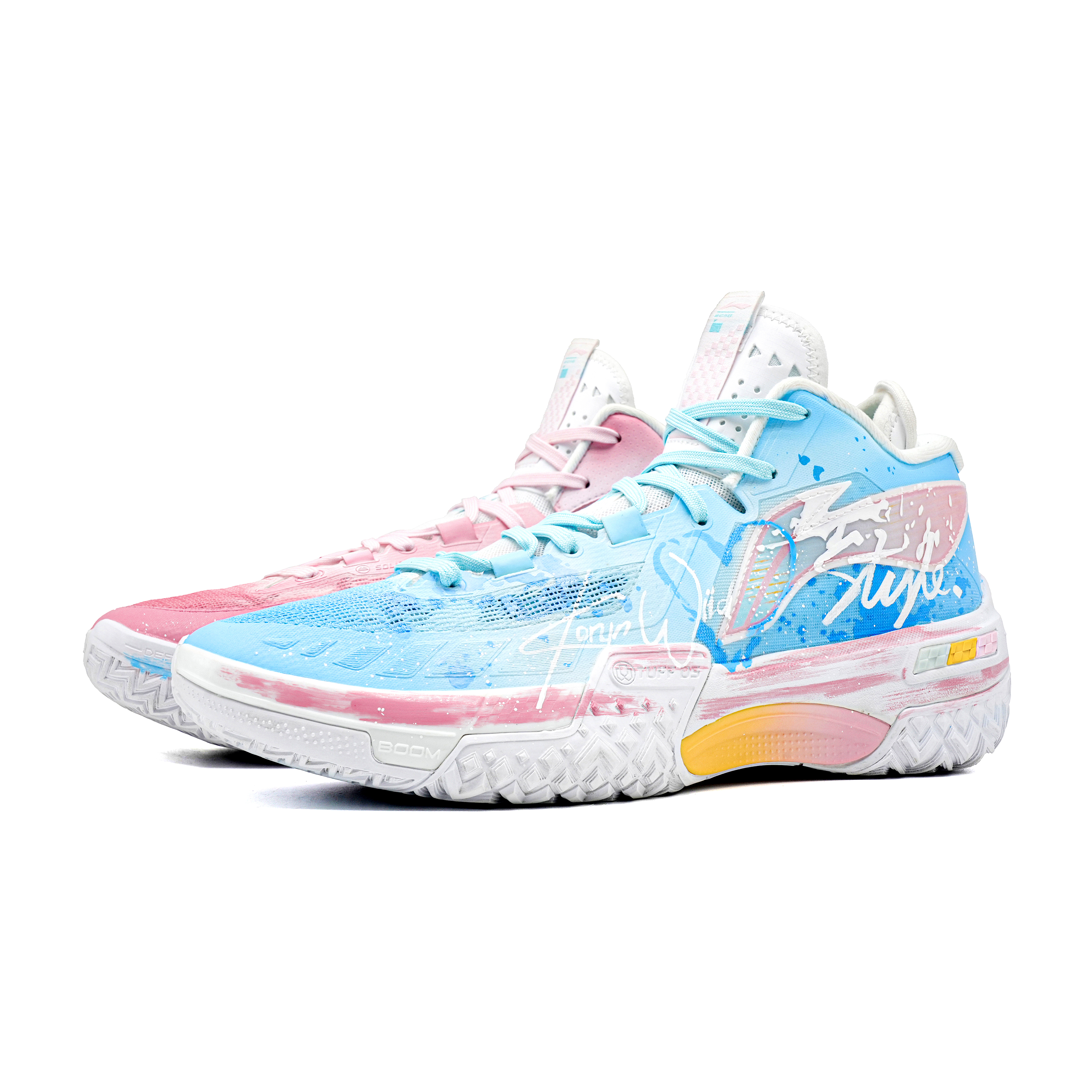 Li Ning Jie Ao Cushioning Slip Resistant Mid top Basketball Shoes Men’s Blue Pink