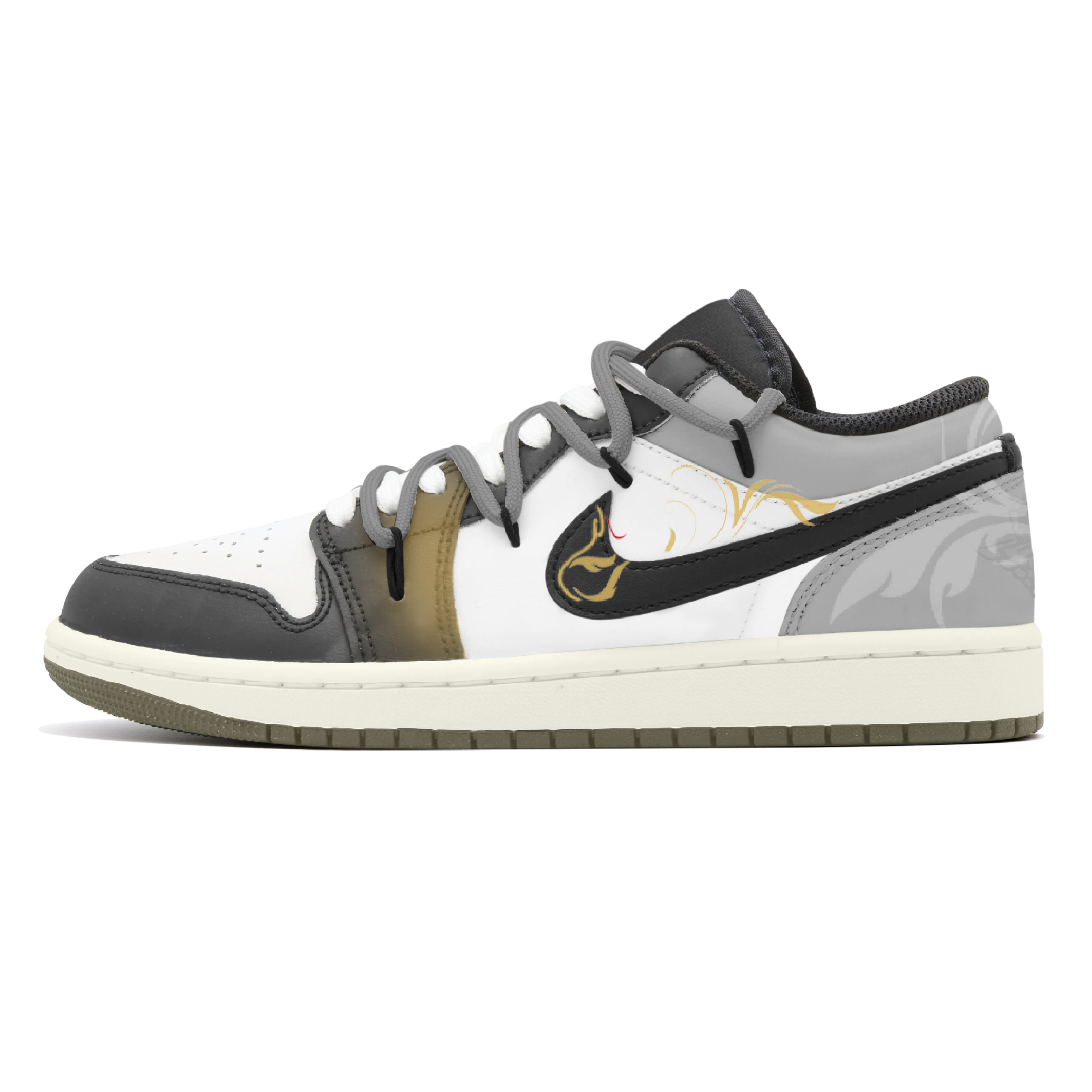 Jordan Air Jordan 1 Lemon Joy Abrasion Resistant Abrasion Resistant Low top Vintage Basketball Shoes Unisex Gray White