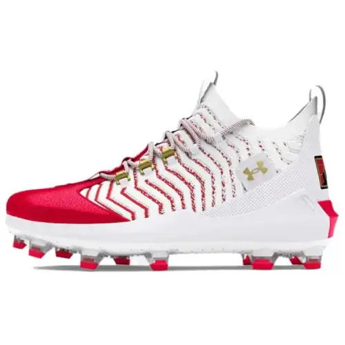 Under Armour Slip Resistant Abrasion Resistant Mid top Baseball Shoes Men's White Red