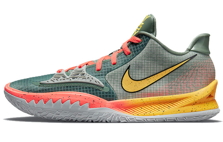 Nike Kyrie Low 4 \"Sunrise\" Irving 4 lace-up round head fabric synthetic leather TPU shock-absorbing, anti-slip wear-resistant wrapping support Low top Practical basketball shoes Men's gray pink yellow Foreign version