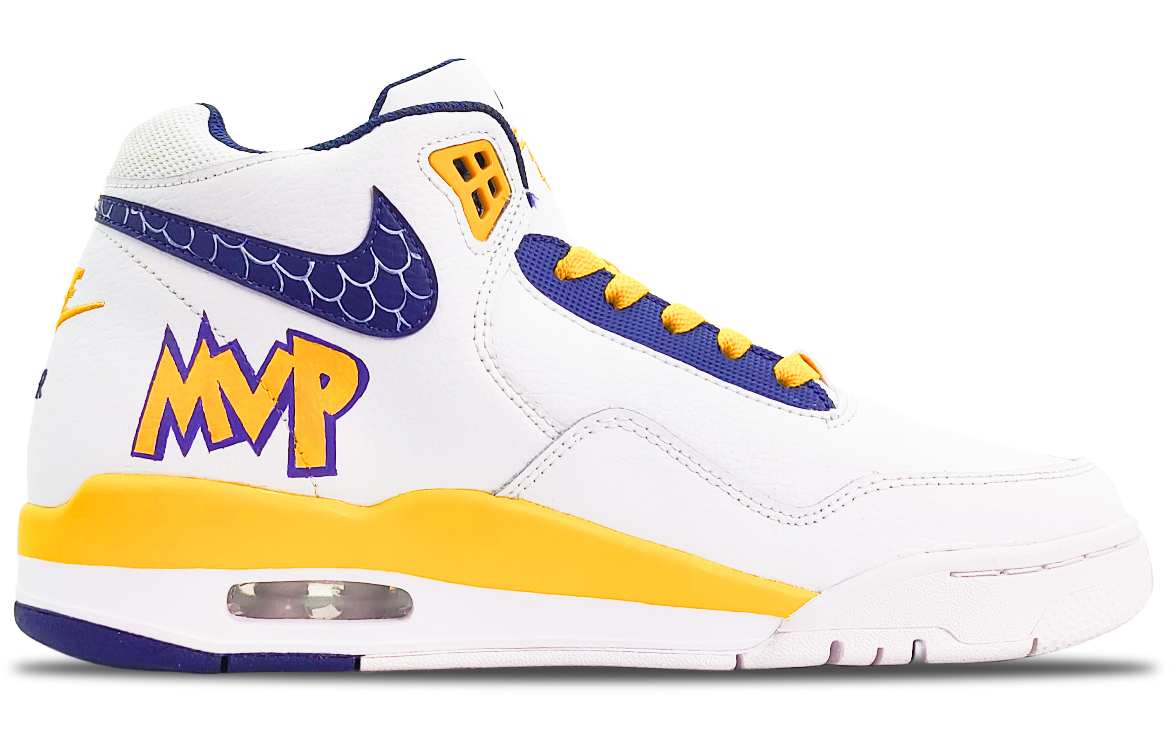 Nike Flight Legacy Cushioning Anti-Slip And Wear-Resistant Mid-Top Vintage Basketball Shoes Men’s White Blue Yellow