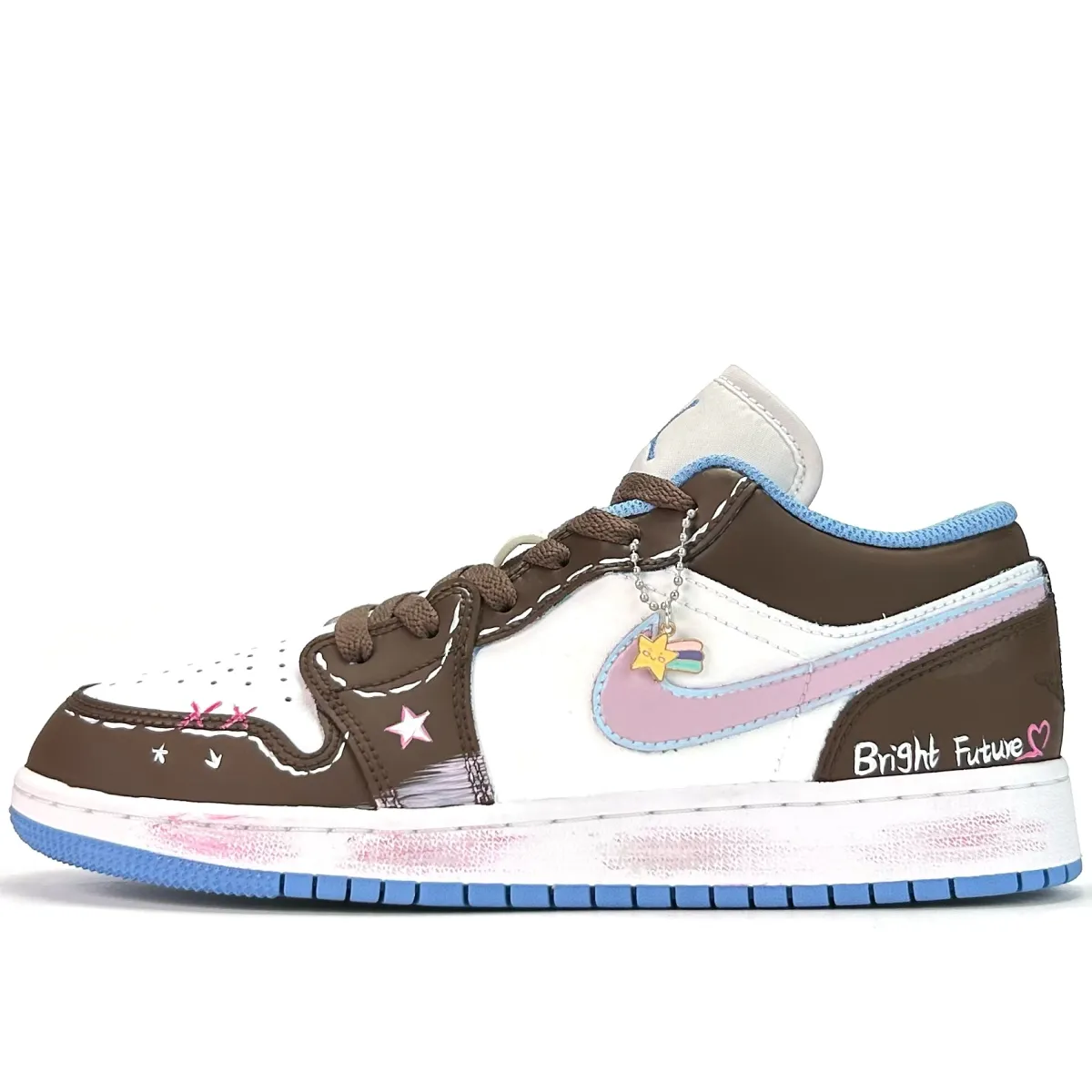 Jordan Air Jordan 1 Vintage Basketball Shoes Unisex Low Top White/Blue/Pink/Brown