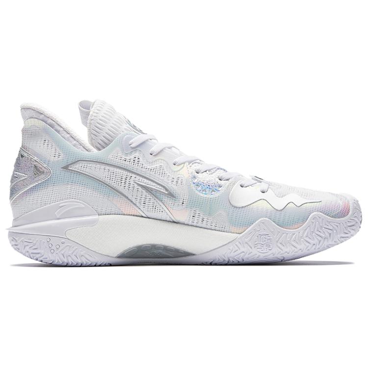 Anta Shock Wave 5 Low top Midfoot Carbon Plate Basketball Shoes Men’s Silver White