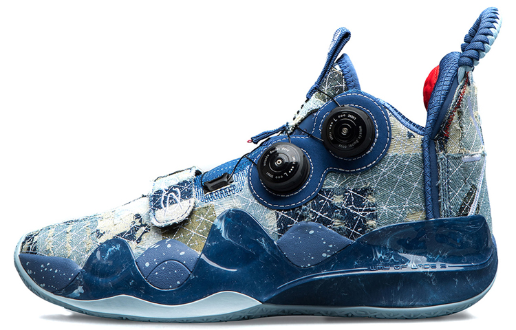 Li Ning WOW 8 Moment Cushioning Slip Resistant Abrasion Resistant Mid top Performance Basketball Shoes Men’s Black Blue