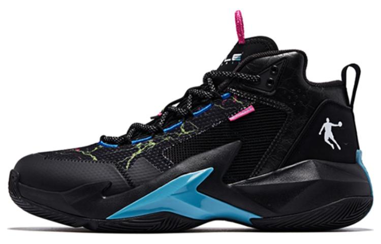 QIAODAN Slip Resistant Abrasion Resistant High top Basketball Shoes Men’s Black Blue