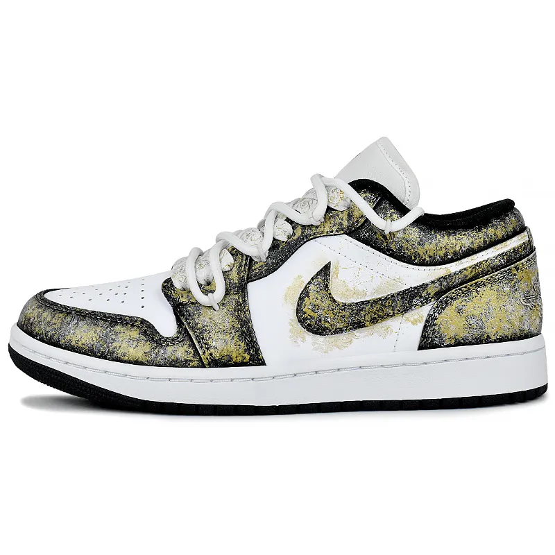 Jordan Air Jordan 1 Wear resistant And Lightweight Low top Vintage Basketball Shoes Unisex Black White Gold