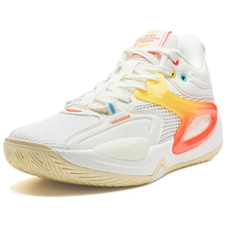 XTEP Cushioning Slip Resistant Lightweight Mid top Basketball Shoes Men’s Sail White