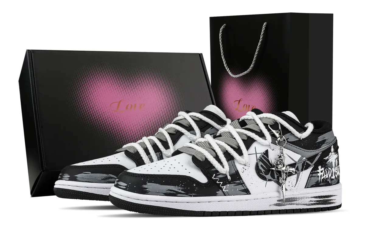 Jordan Air Jordan 1 Rose Branch, Heart Box Low top Vintage Basketball Shoes Unisex Black White Gray