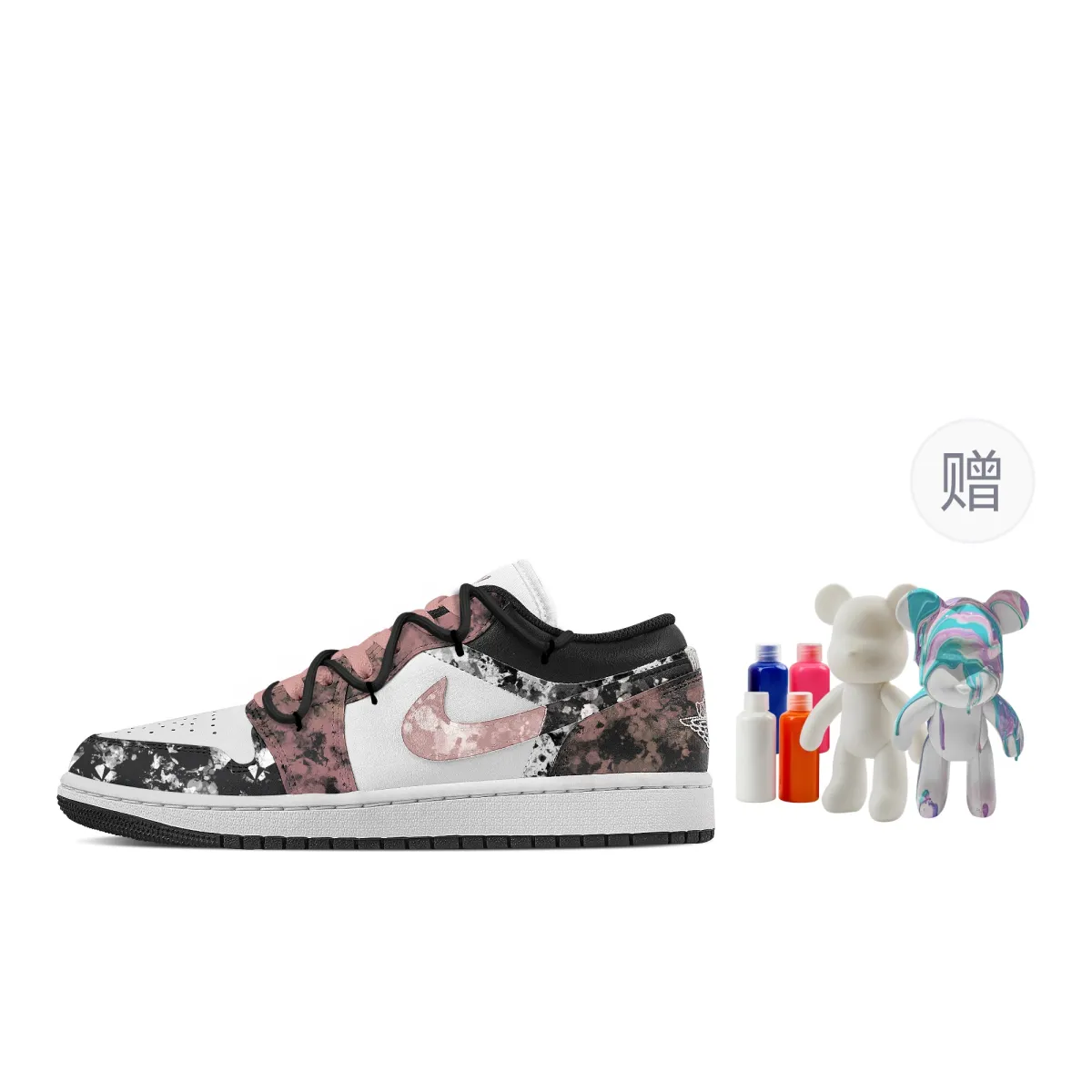 Jordan Air Jordan 1 Ink Etched, Fluid Bear Abrasion Resistant Low top Vintage Basketball Shoes Women's Black Pink