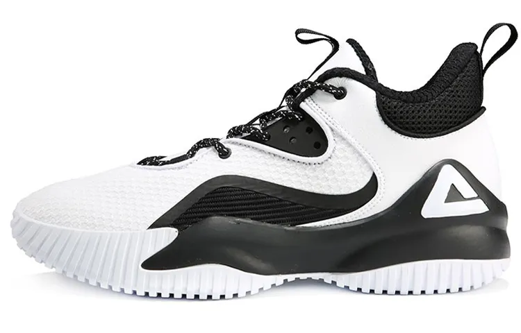 PEAK Cushioned Slip Resistant Abrasion Resistant High Top Performance Basketball Shoes White Black