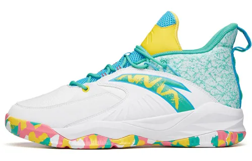 Anta Rhomboid Cushioning Slip Resistant Abrasion Resistant High top Basketball Shoes Men's White Green