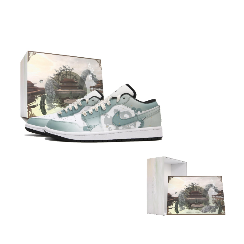 Jordan Air Jordan 1 Slip Resistant Abrasion Resistant Low top Vintage Basketball Shoes Women’s White Green