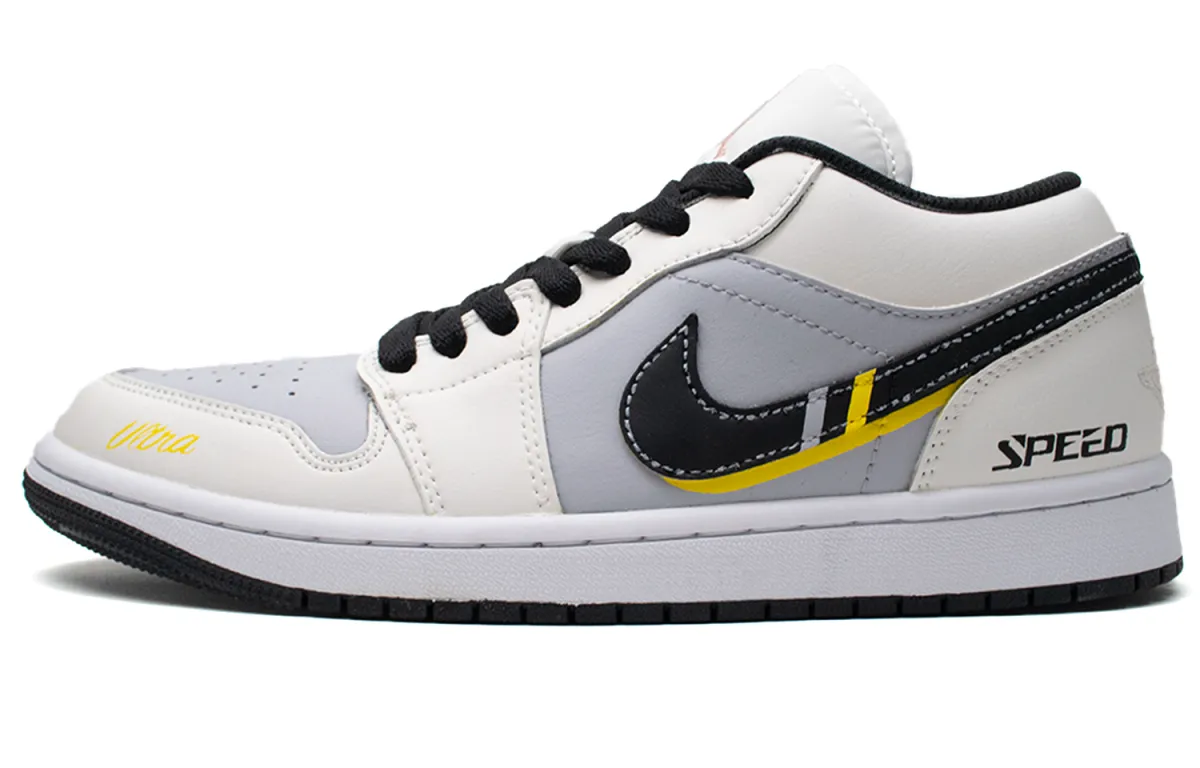Jordan Air Jordan 1 Atala Low top Vintage Basketball Shoes Unisex Black White Yellow