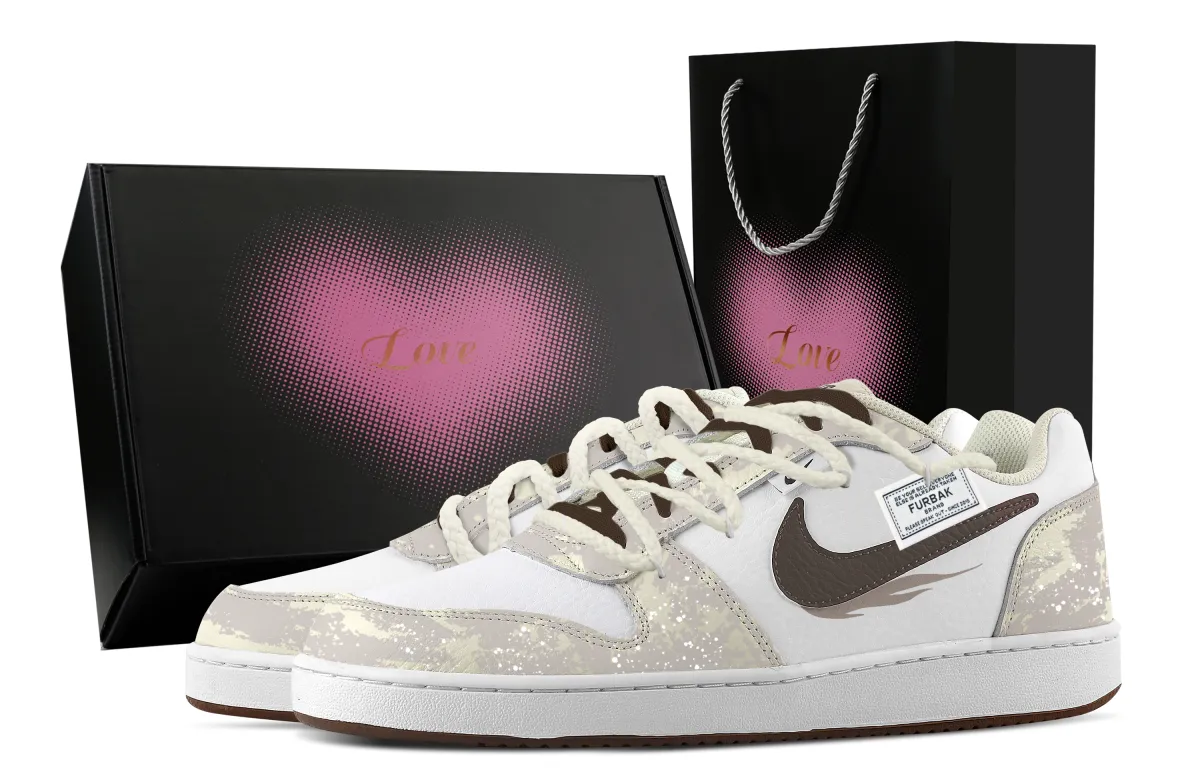 Nike EBERNON Mandarine Pink Star, Heart Box Abrasion Resistant Low top Skateboard Shoes Men's Beige Pink