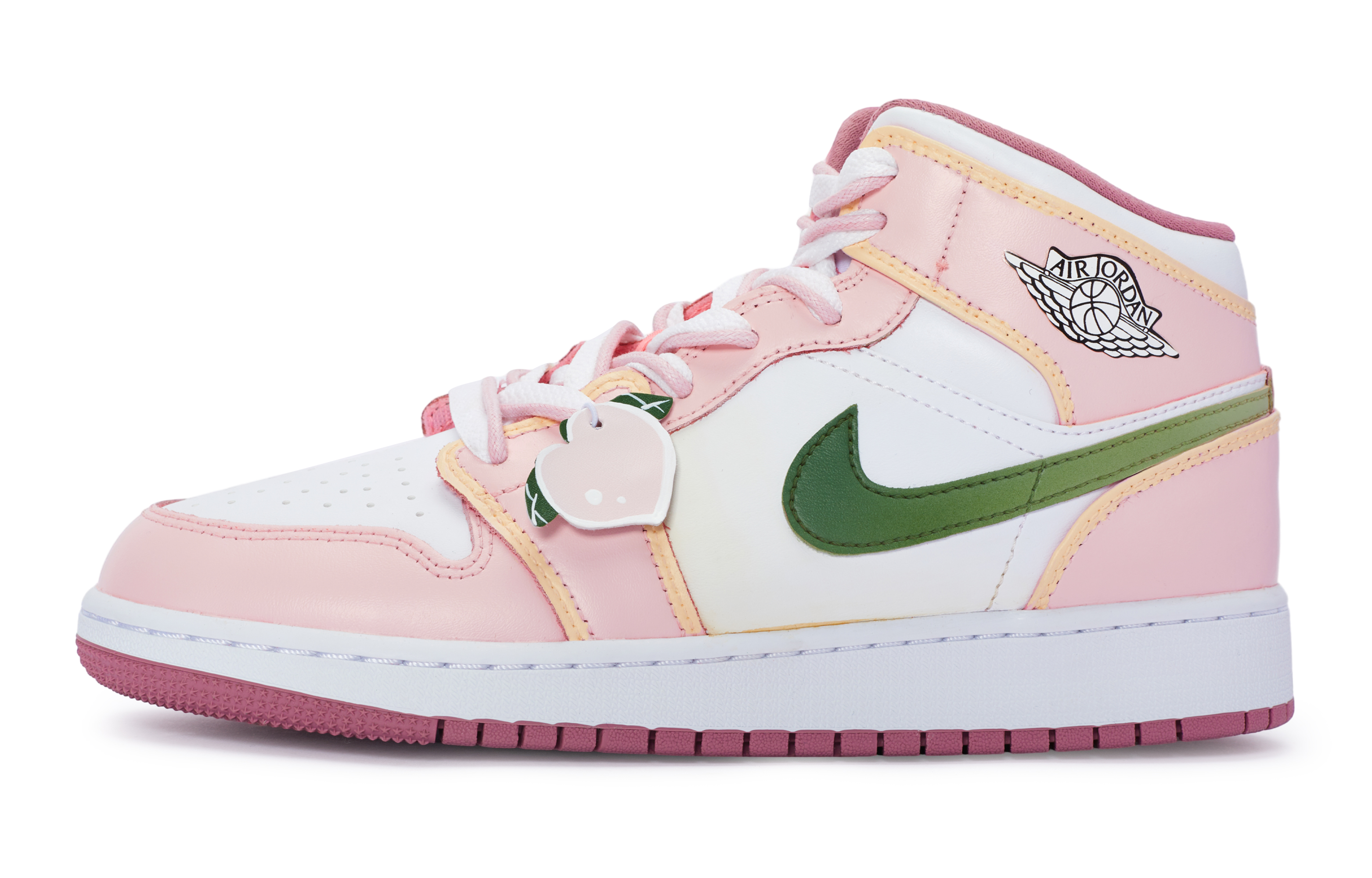 Jordan Air Jordan 1 811 Manufacturing, Peach Oolong Mid top Vintage Basketball Shoes GS Pink White Green