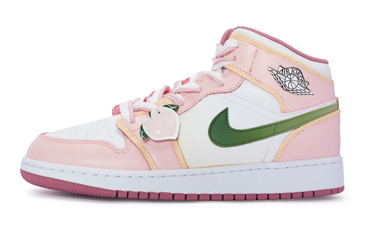 Jordan Air Jordan 1 811 Manufacturing, Peach Oolong Mid top Vintage Basketball Shoes GS Pink White Green