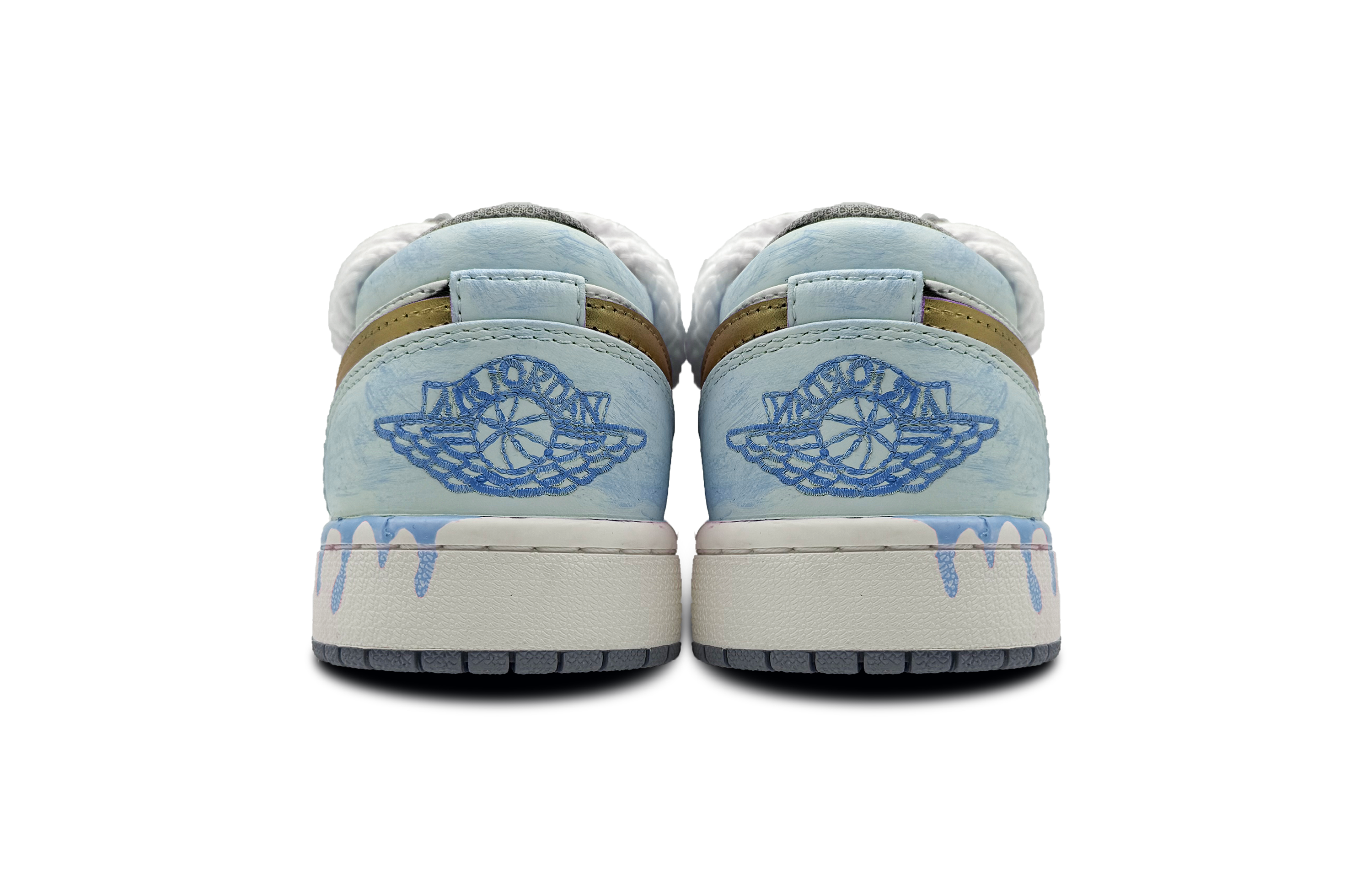 Jordan Air Jordan 1 Gold Plated Sea Salt Abrasion Resistant Low top Vintage Basketball Shoes Unisex Light Blue