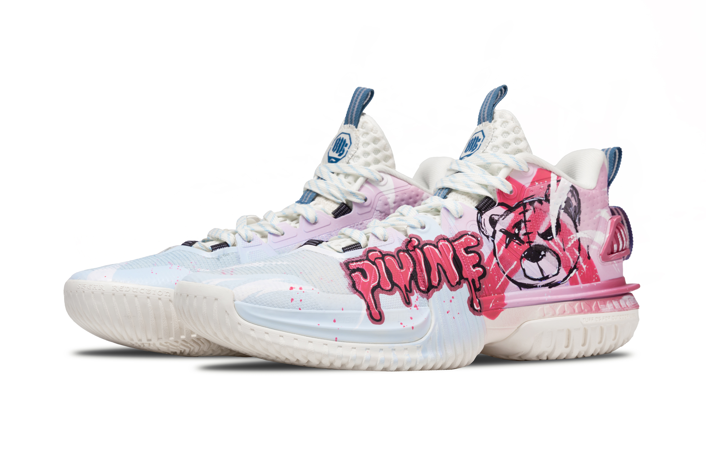 Li Ning Storm 2024 TPU Lightweight Rebound Grip Mid top Basketball Shoes Men’s Pink Blue