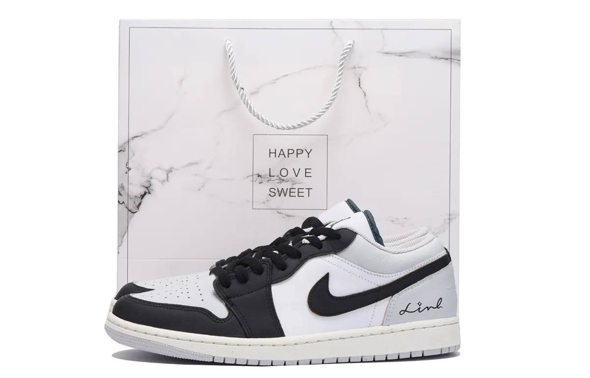 Jordan Air Jordan 1 Slip Resistant Abrasion Resistant Low top Vintage Basketball Shoes Men's Black Gray