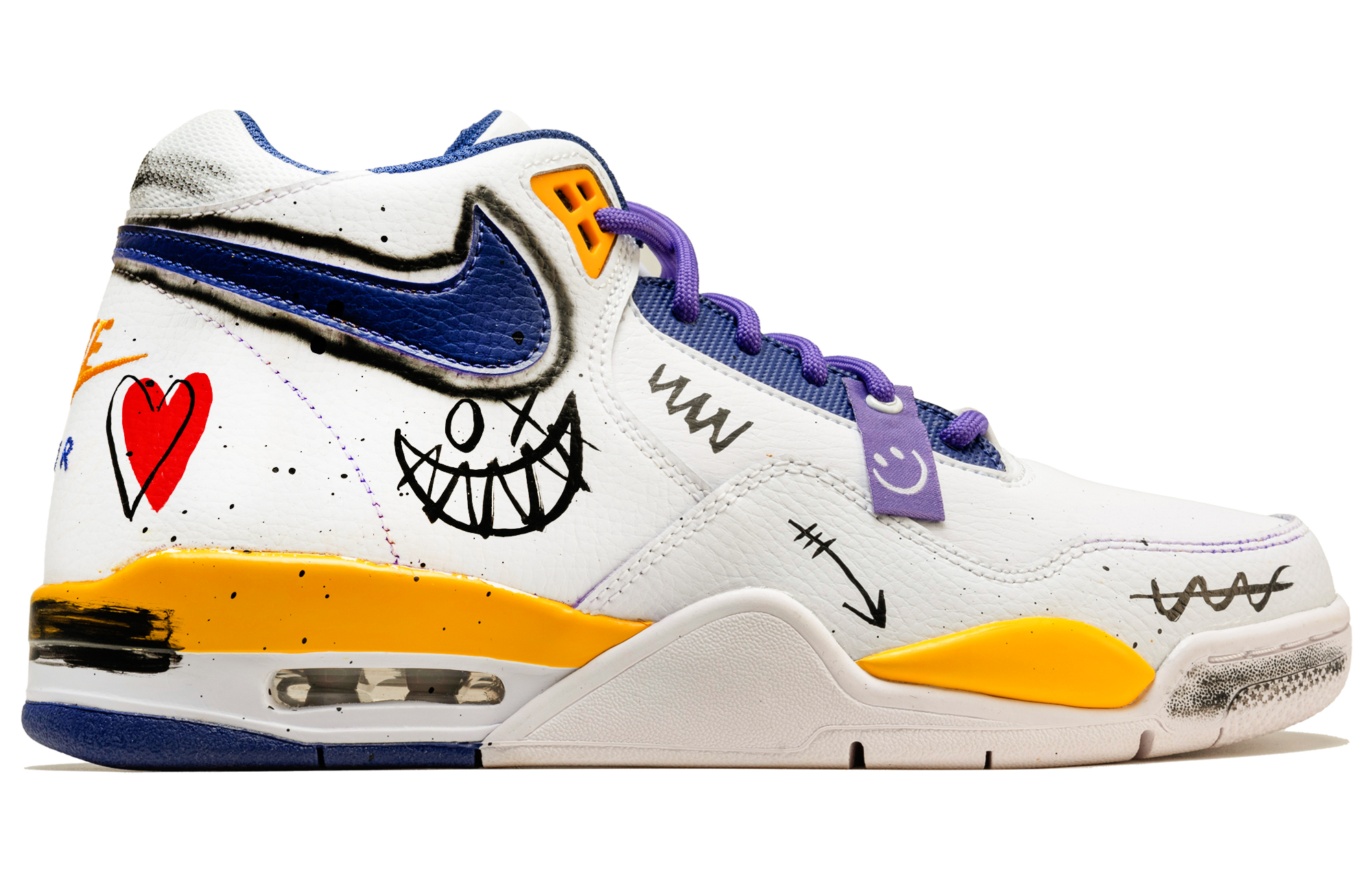 Nike Flight Legacy Mid top Vintage Basketball Shoes Men’s White Purple Yellow