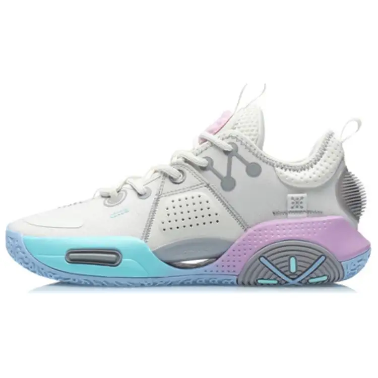 Li Ning All City 9 Slip Resistant Abrasion Resistant Low top Basketball Shoes Men's White Purple Blue