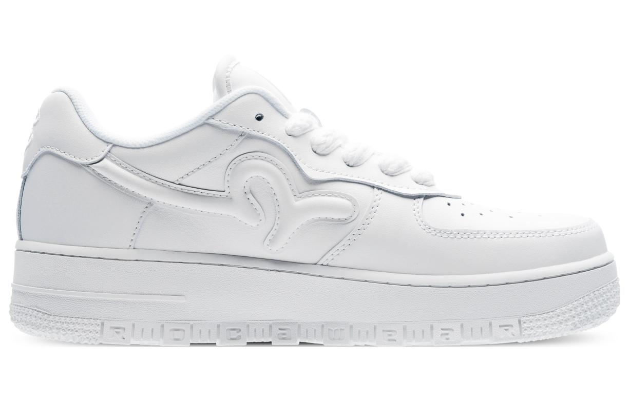 ROCAWEAR White Sneakers, Cow Leather Low top Skateboard Shoes Unisex Classic White