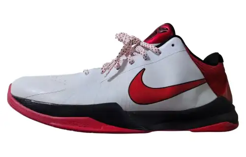Nike Zoom Kobe 5 Comfortable Abrasion Resistant Breathable Low top Basketball Shoes Unisex White Red