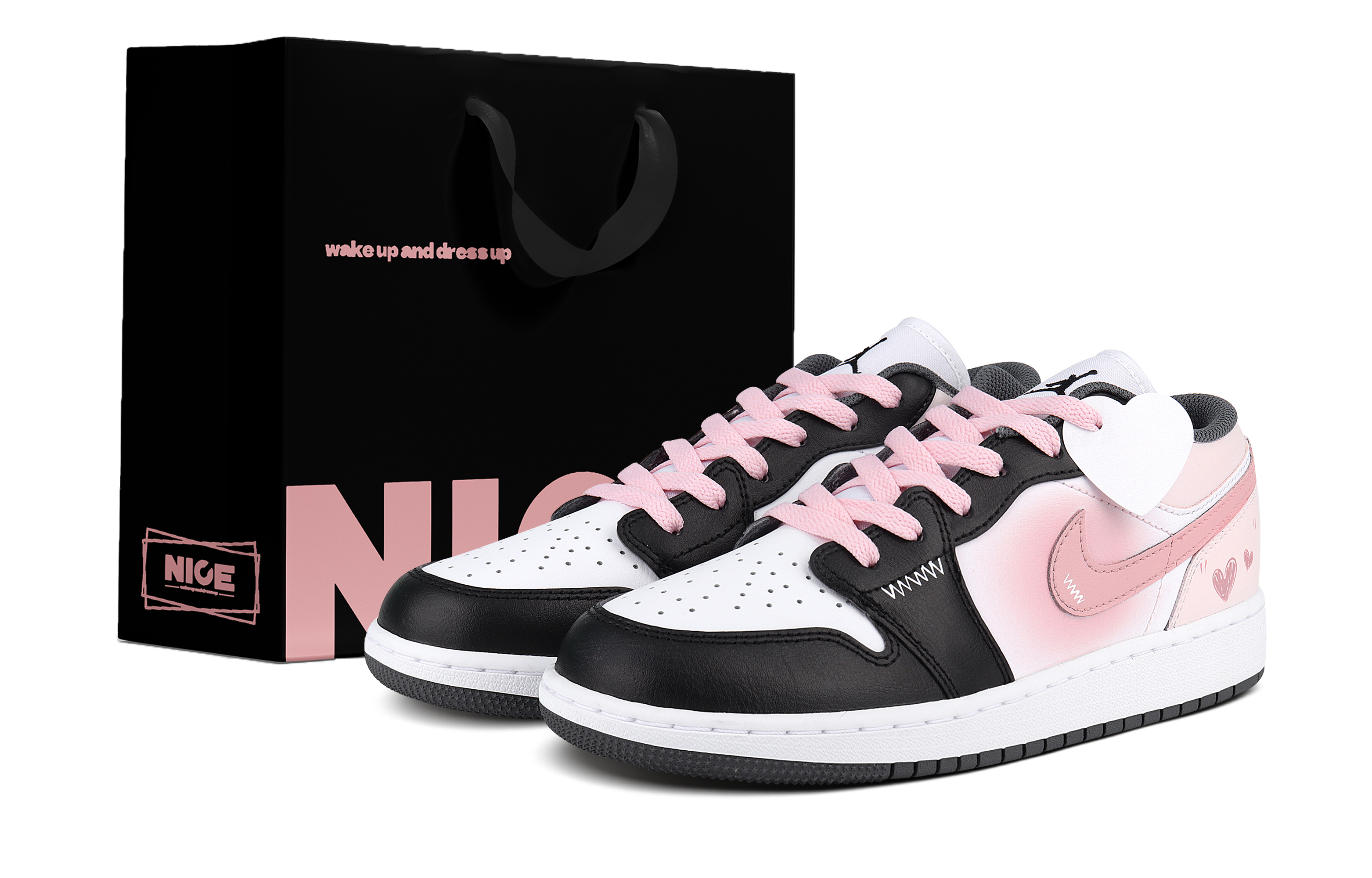 Jordan Air Jordan 1 Abrasion Resistant Abrasion Resistant Low top Vintage Basketball Shoes Women’s Black Pink