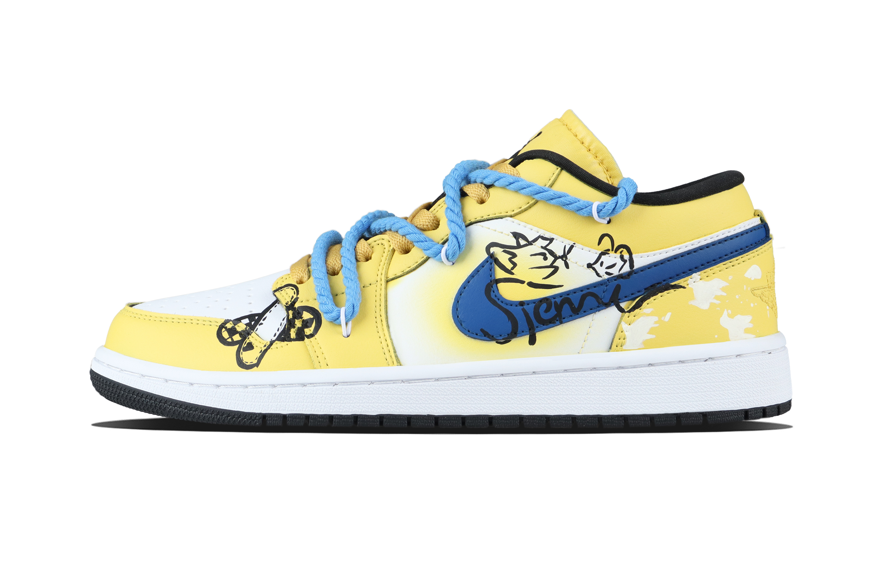 Jordan Air Jordan 1 Star Vintage Basketball Shoes Unisex Blue Yellow