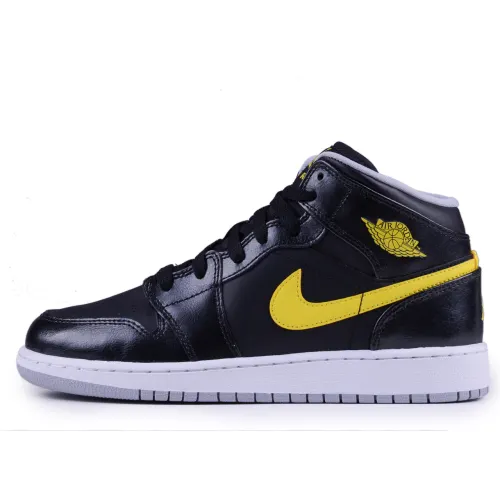 Jordan Air Jordan 1 Cushioning, Wear Resistant High top Vintage Basketball Shoes Men's Black Yellow