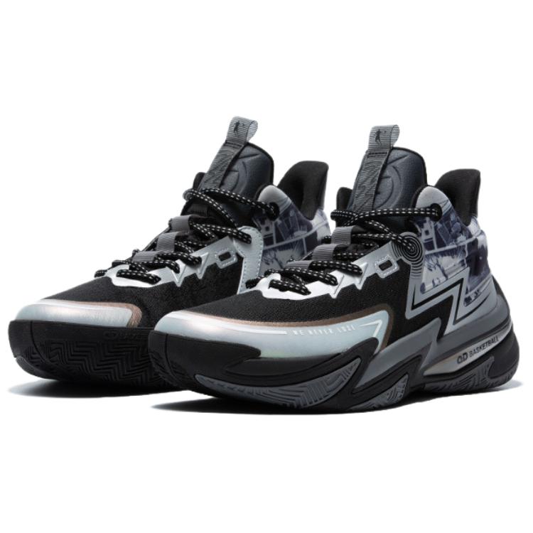 QIAODAN Broken Shadow 5 Cushioning Slip Resistant Abrasion Resistant High top Basketball Shoes Men’s Gray Black