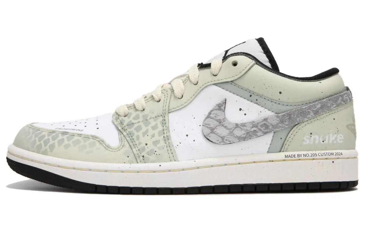 Jordan Air Jordan 1 Slip Resistant Abrasion Resistant Low top Vintage Basketball Shoes Men's Beige Green