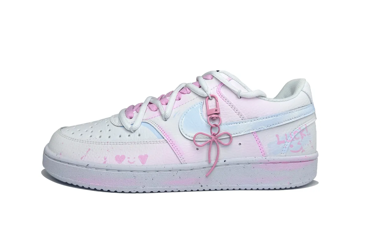 Nike Court Vision 1 Lucky Smiley Face Abrasion Resistant Low top Skateboard Shoes Unisex Pink