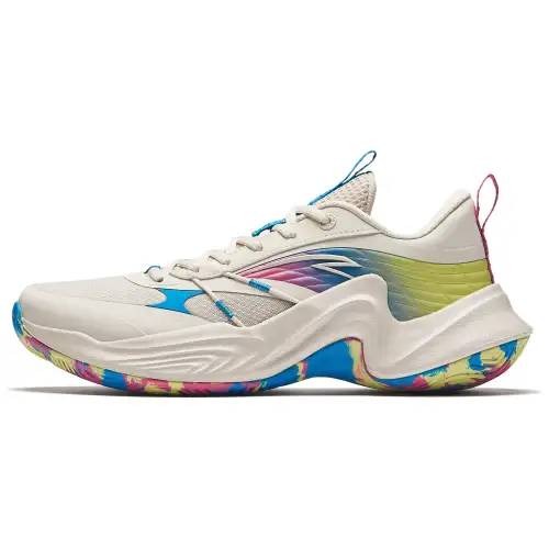 Anta Slip Resistant Abrasion Resistant Low top Basketball Shoes Men's Beige Blue Yellow