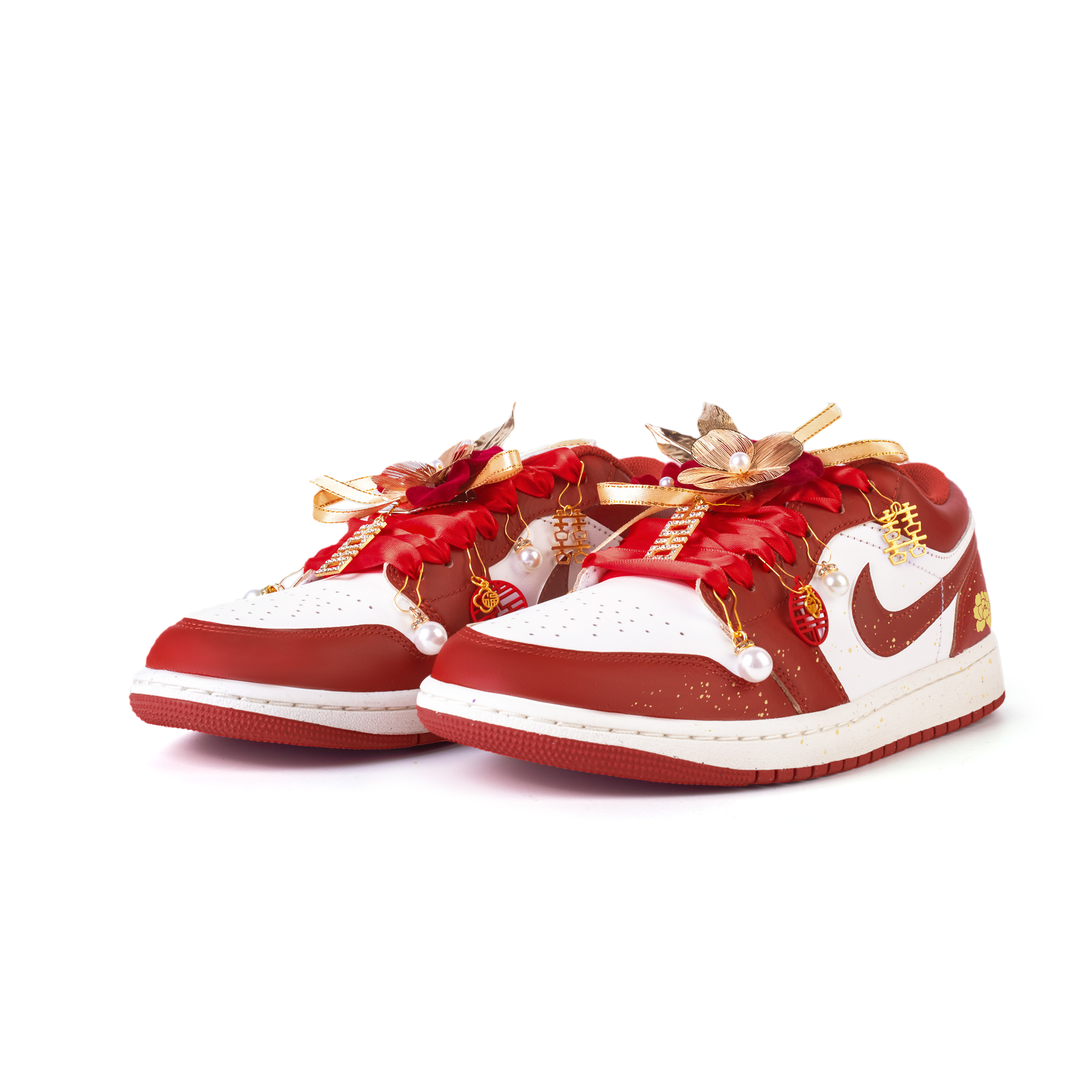Jordan Air Jordan 1 Rose Connection Leather Slip Resistant Low top Vintage Basketball Shoes Men’s White Red