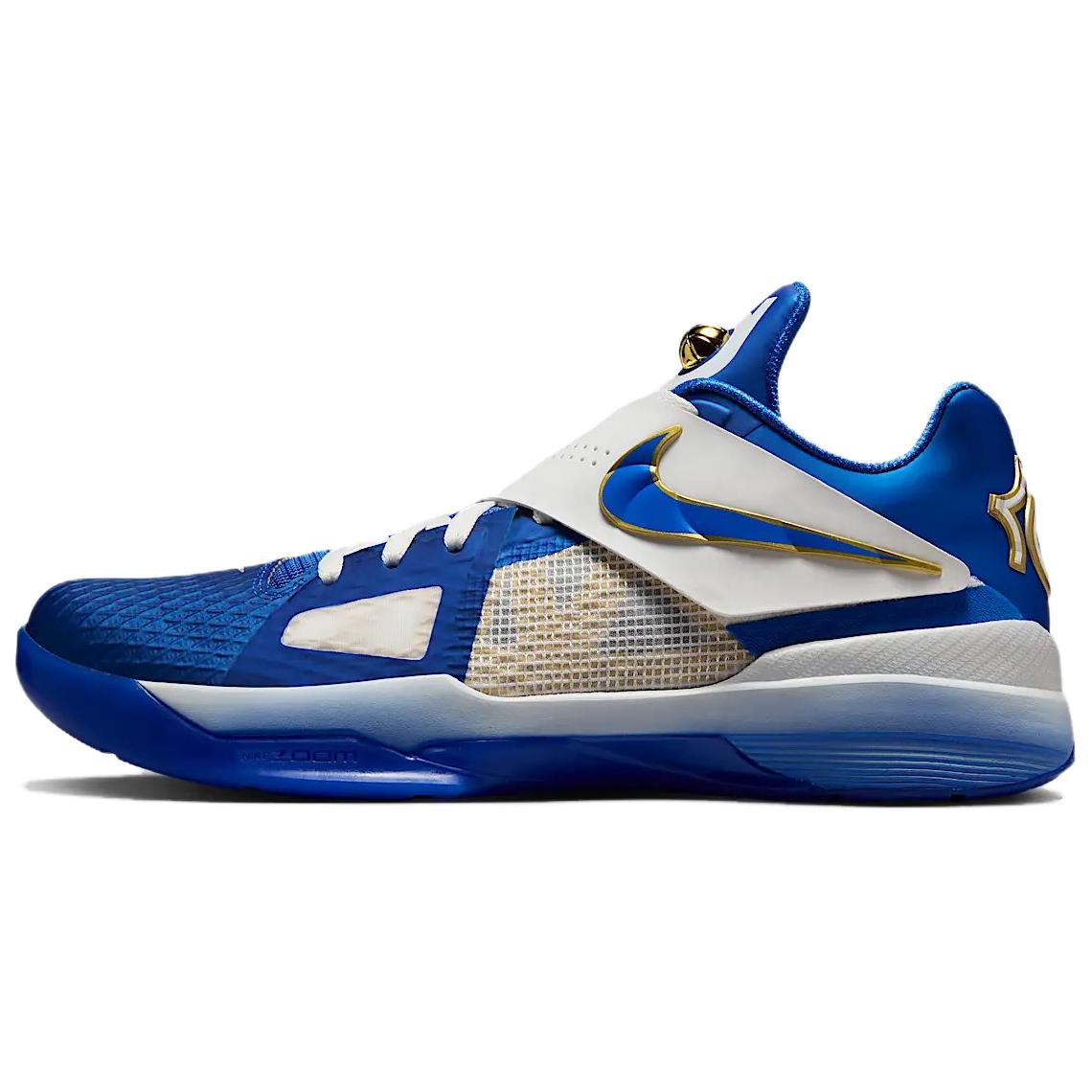 Nike KD 4 \"Hyper Royal\" Stylish and comfortable, non-slip and wear-resistant, low-top basketball shoes, men's blue and white