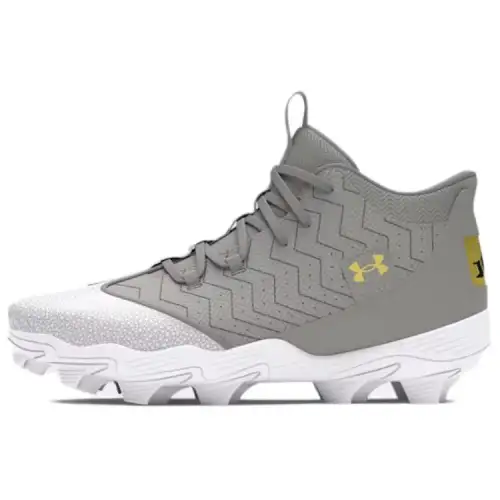 Under Armour Slip Resistant Abrasion Resistant Mid top Baseball Shoes Men's Gray Gold