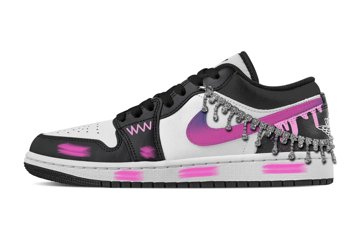 Jordan Air Jordan 1 Urban Chic Style Abrasion Resistant Low top Vintage Basketball Shoes Women's Black White Pink