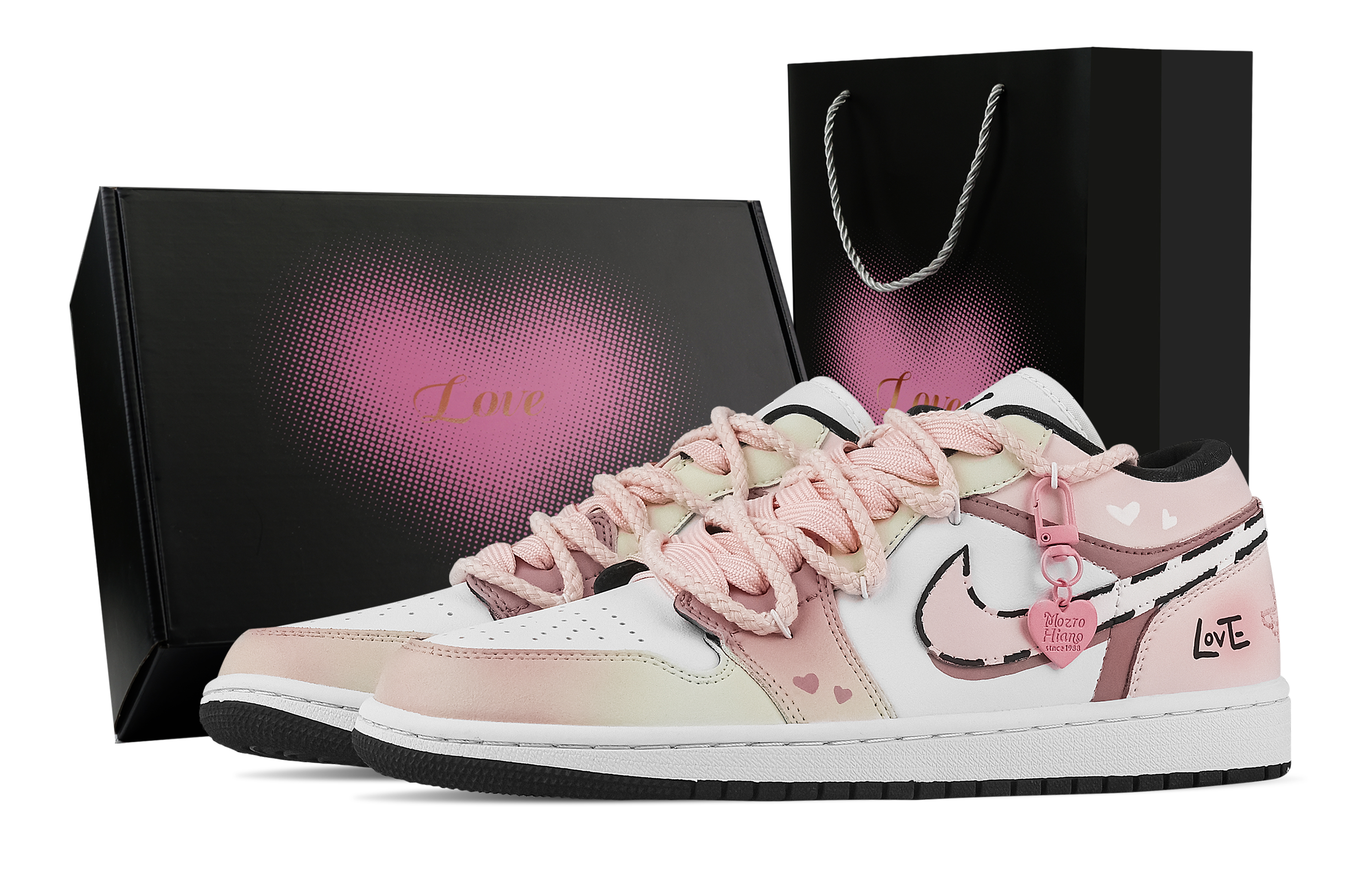 Jordan Air Jordan 1 Sweetheart Love, Heart Box Low top Vintage Basketball Shoes Unisex Pink