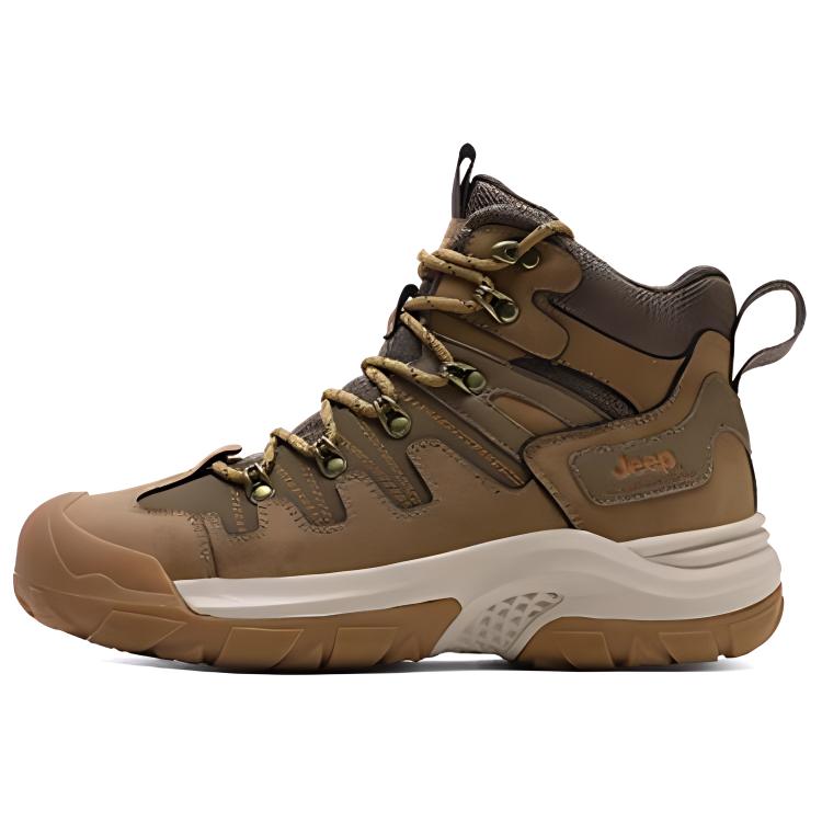 Jeep Comfortable Slip Resistant Abrasion Resistant High top Mountaineering Shoes Men’s Khaki