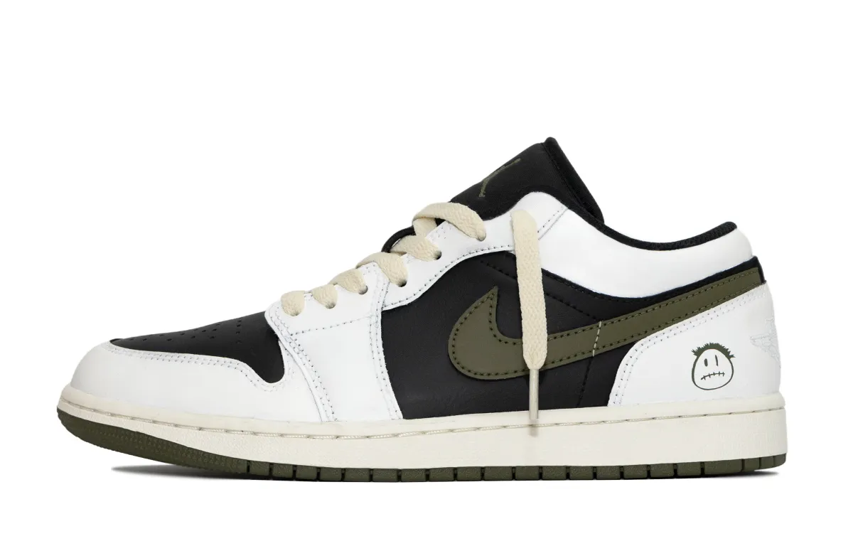 Jordan Air Jordan 1 Black Green Olive, Small Barb 5.0 Leather Abrasion Resistant Breathable