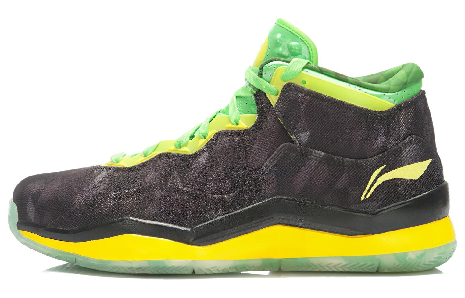 Li Ning WOW 3 Cushioning, Wear Resistant Mid top Basketball Shoes Men’s Black Green Yellow