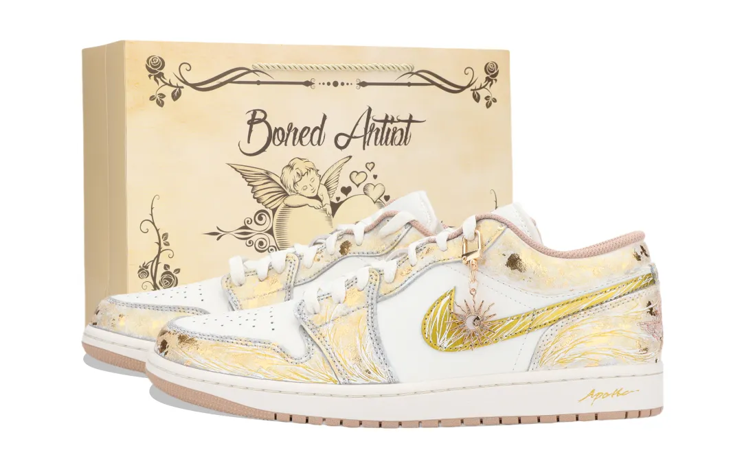 Jordan Air Jordan 1 Sun God Apollo 2.0 Cushioning, Wear Resistant Low top Vintage Basketball Shoes Unisex White Gold