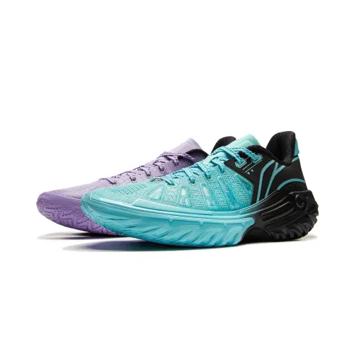 Li Ning Jie Ao 2 Cushioning Slip Resistant Breathable Low top Basketball Shoes Men's Cyan Purple Mismatched