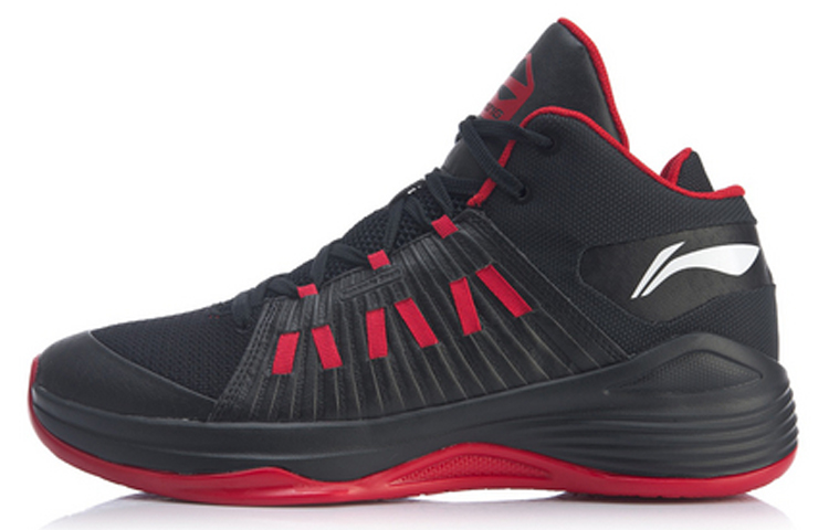 Li Ning Yi Qing Non slip Lightweight Mid top Basketball Shoes Men's Black Red