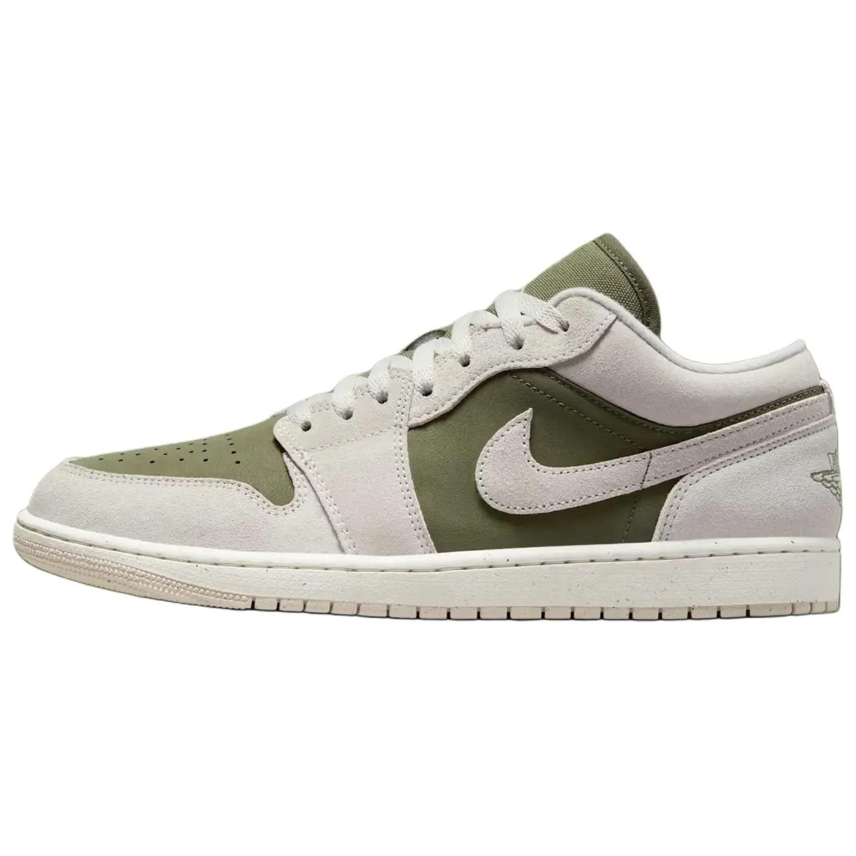 Jordan Air Jordan 1 Cow Split Leather Cushioning Low top Vintage Basketball Shoes Unisex Olive Green/Sail White