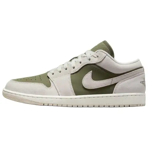Jordan Air Jordan 1 Cushioning Low top Vintage Basketball Shoes Unisex Olive Green/Sail White