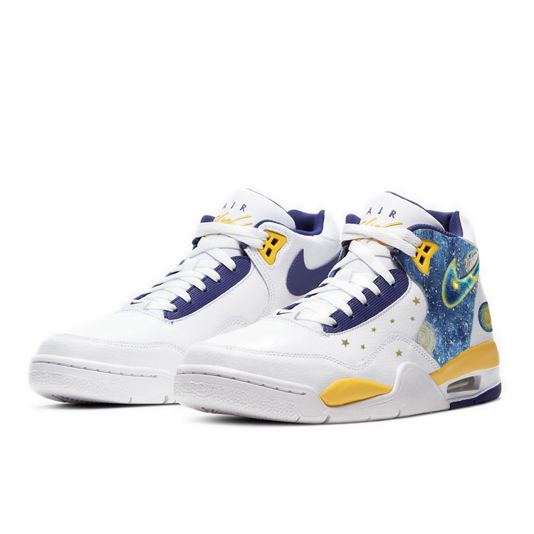 Nike Flight Legacy Cushioning Anti-Slip And Wear-Resistant Mid-Top Vintage Basketball Shoes Men’s White Blue Yellow