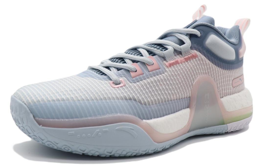 Anta Textile, Synthetic Leather Mid top Cushioning Slip Resistant Abrasion Resistant Basketball Shoes Men’s Blue Pink
